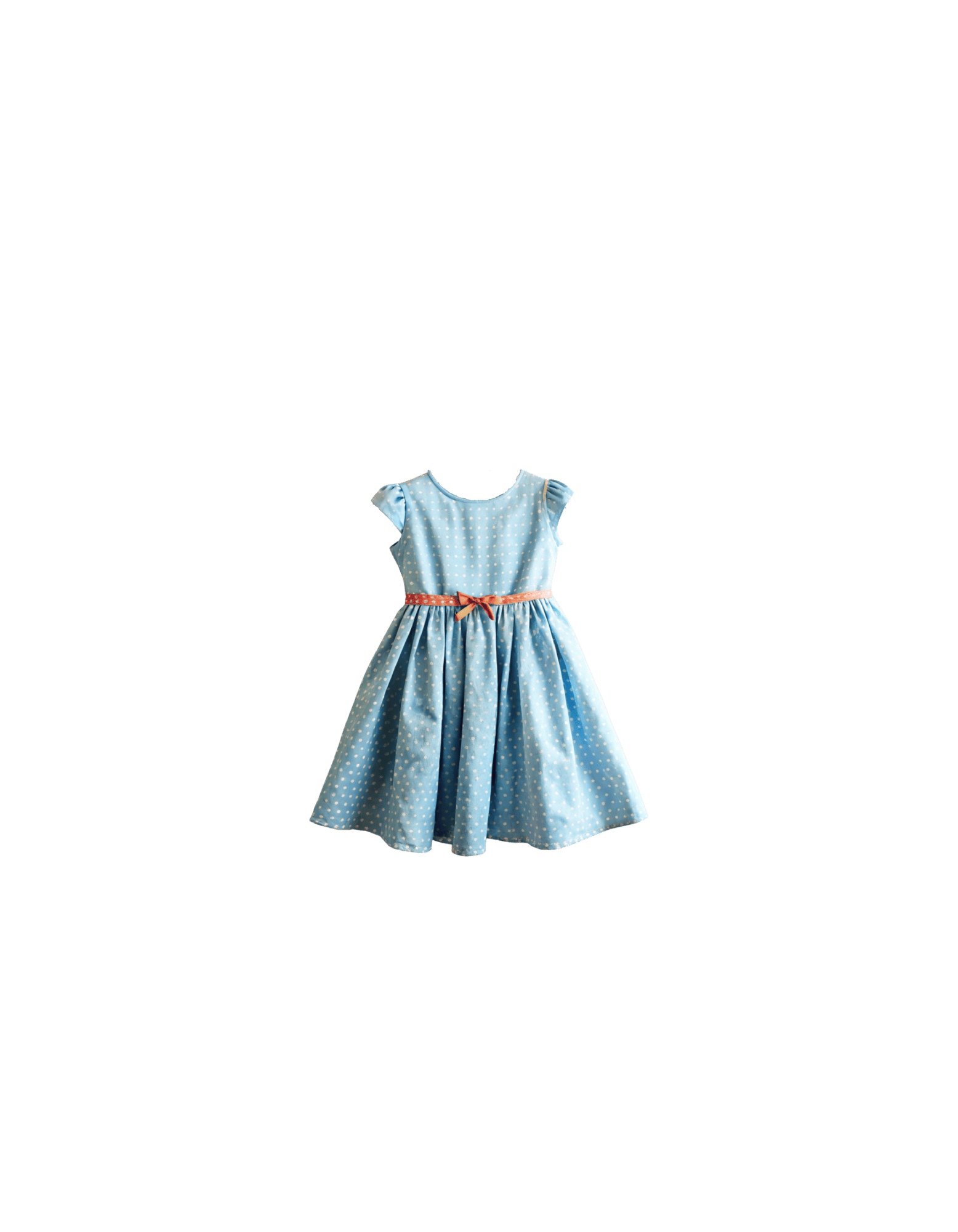 Light blue polka-dot dress with orange ribbon